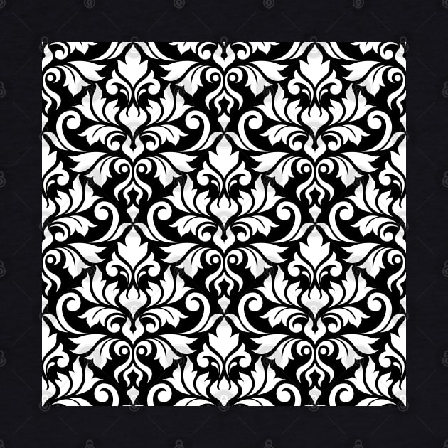 Flourish Damask Ptn White on Black by NataliePaskell